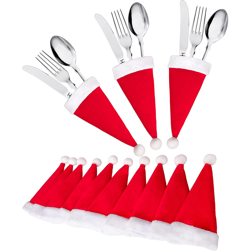 Santa Hat Plush - 10/20/50 Stück Weihnachtsmützen für Gabel, Messer,