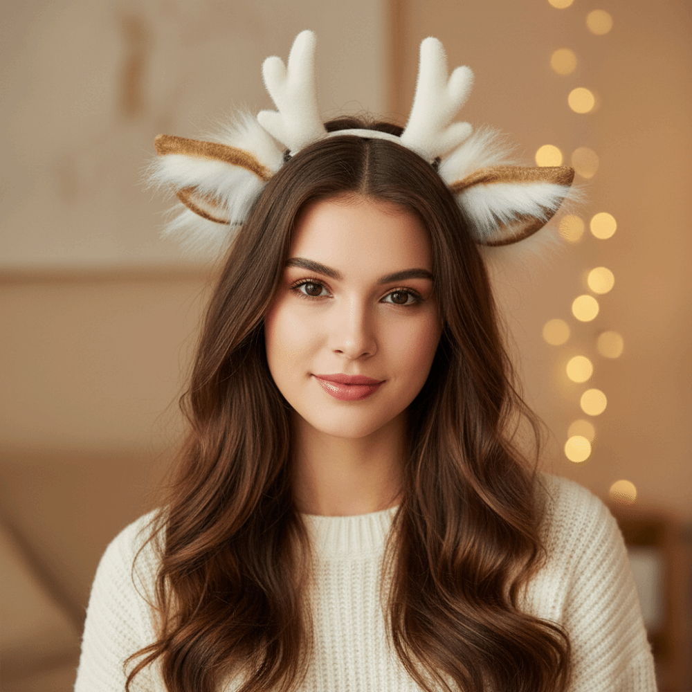 Reindeer Antlers Headband - Hirschgeweih-Stirnband Handgefertigt Simulierte Hirschohren Flauschiges Design