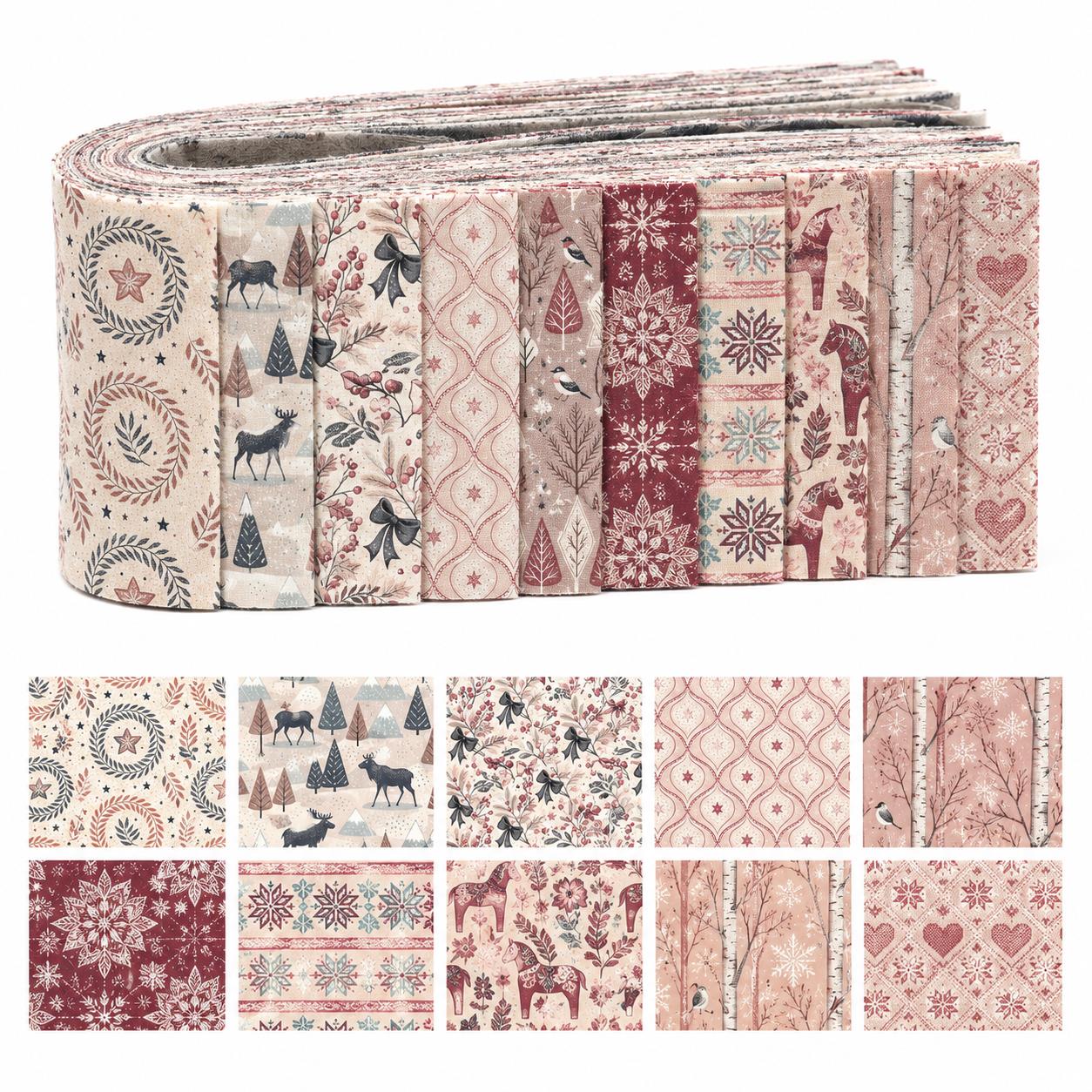 Christmas Table Runner - 10 Stück Weihnachts-Schneevogel-Muster Jelly-Roll-Stoffstreifen 2,5x19,7 Zoll