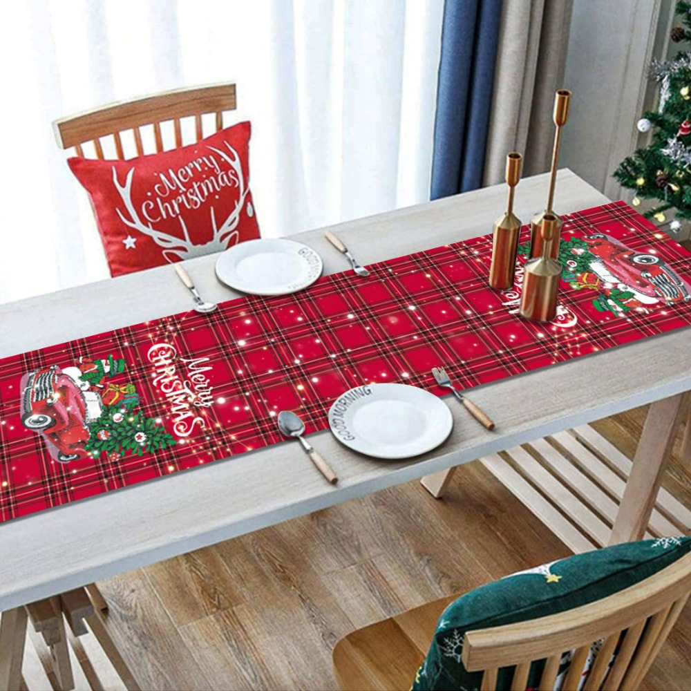 Christmas Table Runner - Weihnachtstischläufer mit Weihnachtsmann- und Schneemannmotiven, Tischdecke,