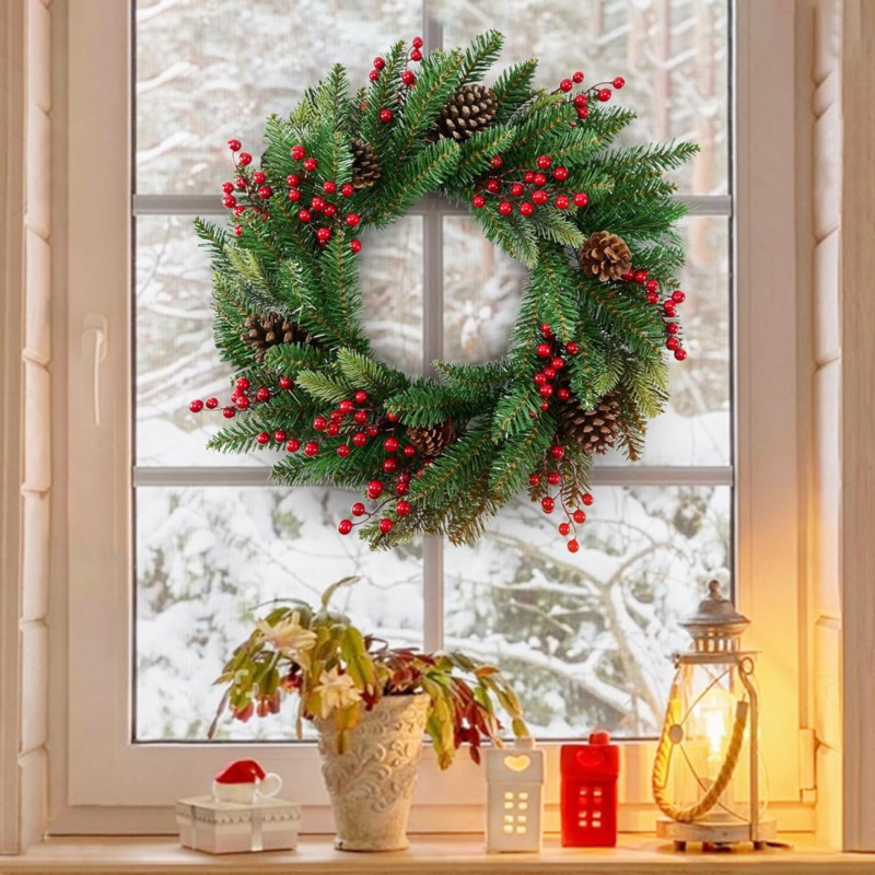 Christmas Wreath Fake - 50 cm künstlicher Weihnachtskranz, gefälschte Tannengirlande,