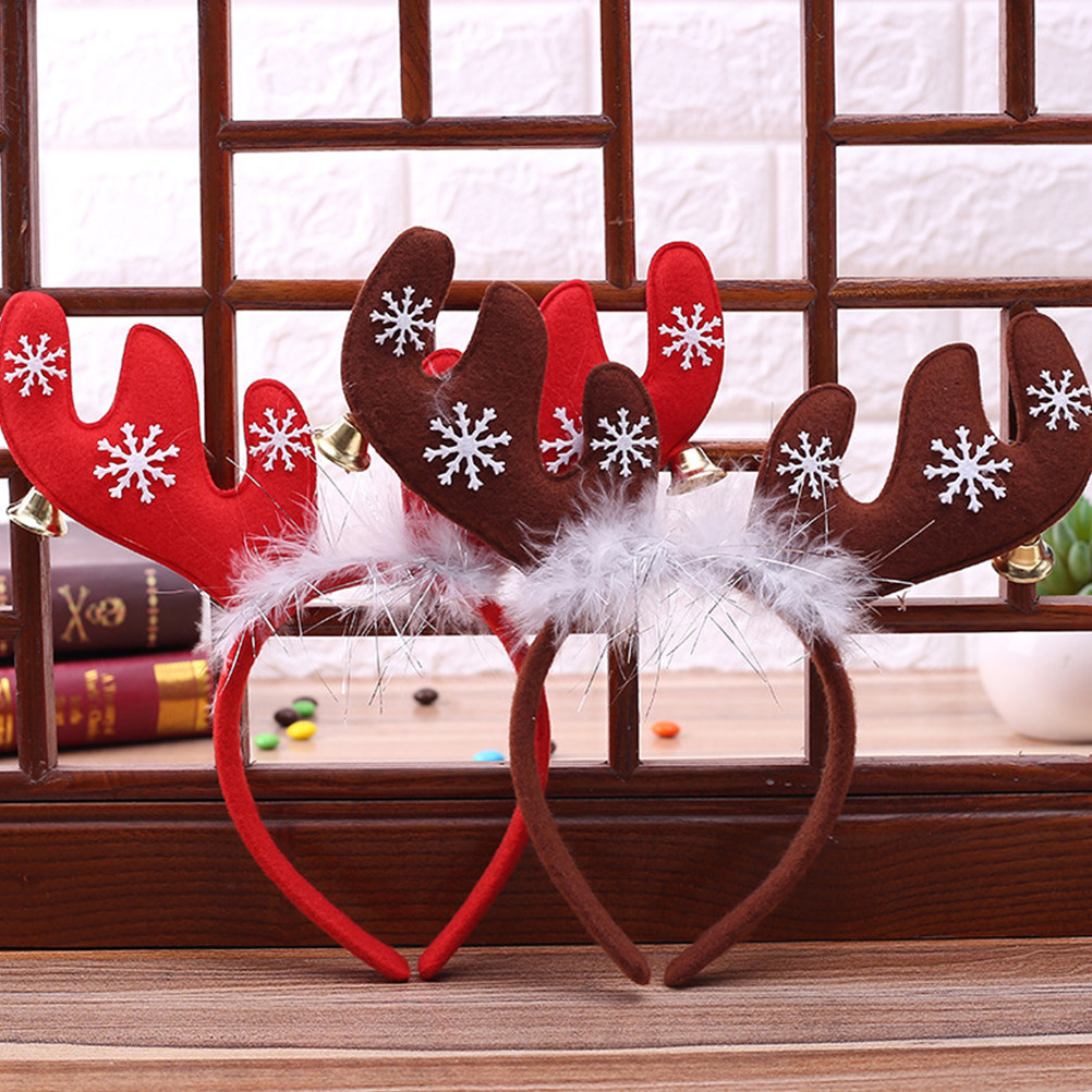 Reindeer Antlers Headband - 2er-Set Rentier-Geweih-Stirnband, Khaki, Weihnachtsparty-Glocken-Haarreif, Weihnachts-Kinder-Haarband, festliche